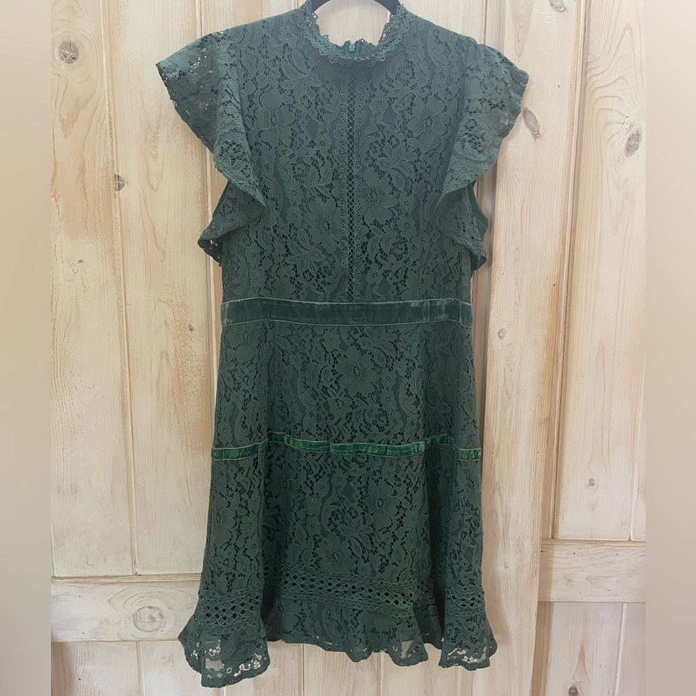By Together Lace Floral Cocktail Dress Large Green Mini Wedding Guest El…